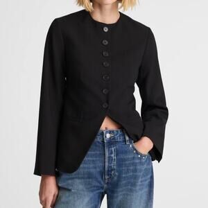 Madewell The Nolita Cutaway Blazer Jacket Button Down Black Collarless XL 16